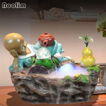 

Zen Monk Resin Water Fountains Home Decor Feng Shui Wheel Home Office Tabletop Water Fountain Figurines Ornaments