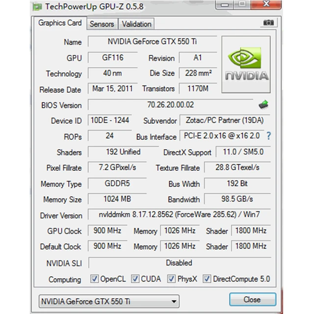 ZOTAC Graphics Card GTX 550 Ti 1GB GPU GDDR5 Video Card for nVIDIA Map GeForce GTX550 Ti 1GD5 GTX 550Ti Cards Dvi VGA Videocard 6