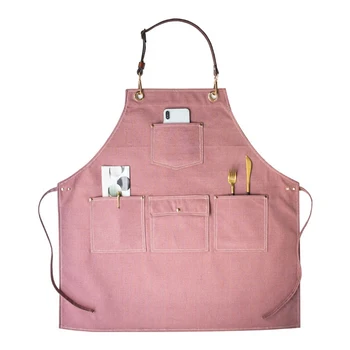 

2018 BBQ kitchen Denim canvas aprons for women man pocket Leather Chef Brewed Coffee Bib Removable Barber Restaurant Custom LOGO