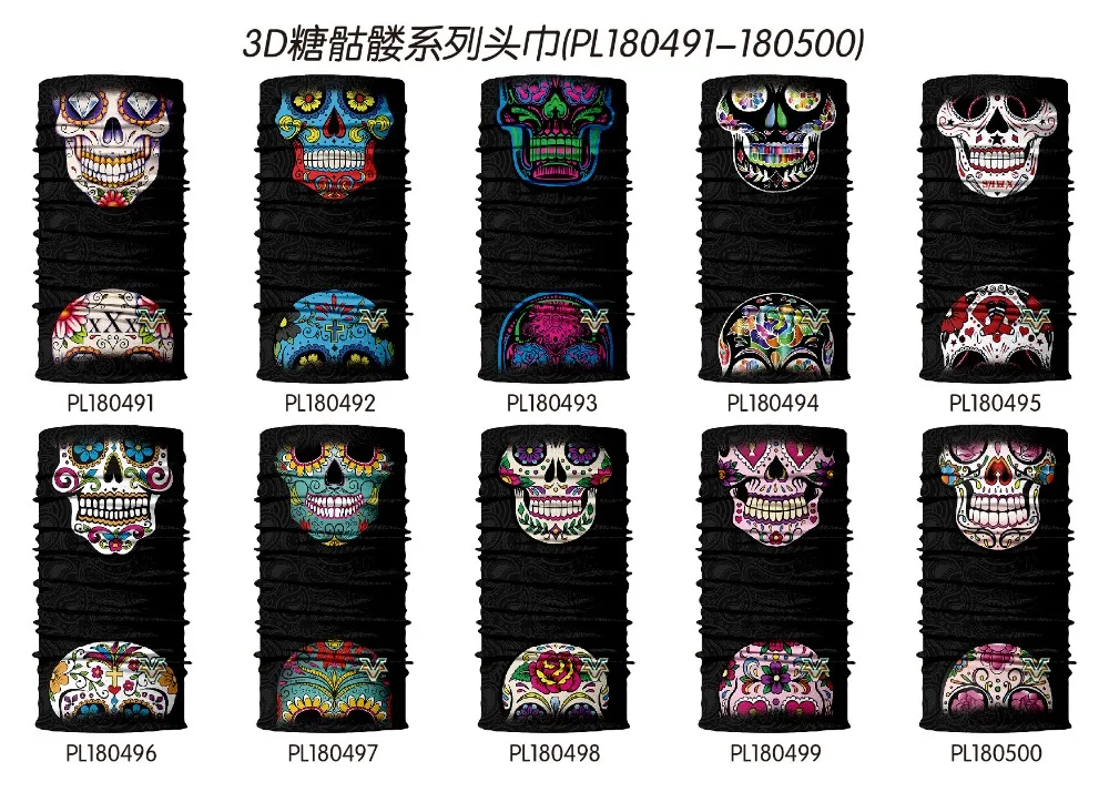 3D Женская головная повязка Sugar Skull шея Труба велосипедная быстросохнущая бесшовная бандана Мехико маска «Череп» Прогулка беговые шарфы