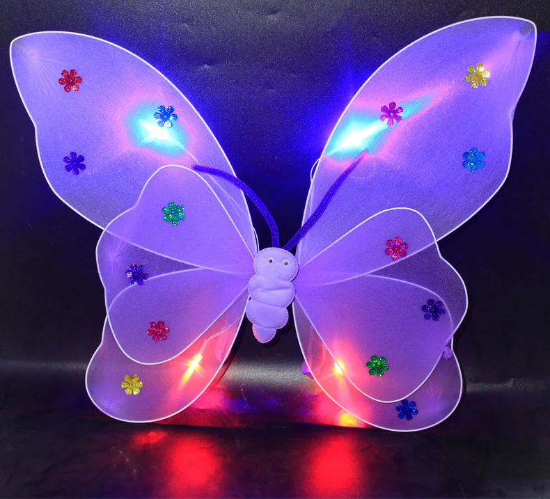 

free shipping New children's performance props LED luminescent double deck butterfly wings Angel props for girls
