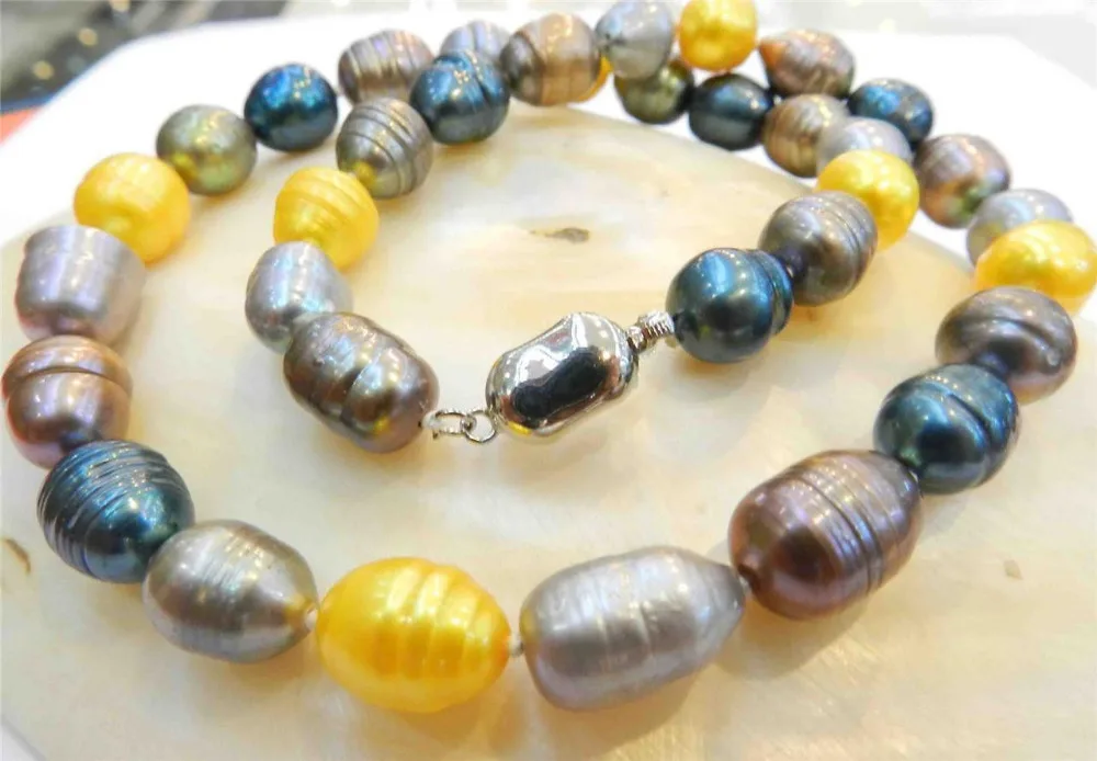 

FREE SHIPPING>>>@@ > RHJ00142 NEW 10-11MM NATURAL TAHITIAN MULTCOLOR PEARL NECKLACE