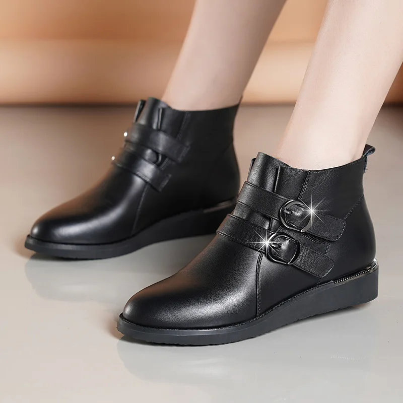 Pour Toe Fsj Amande Decration En Métal Doux Bottines Fond Talons Véritable Printemps Chaussures Épais Cuir Fsj01 Noir Plat Femme Professionnelles fsj02 vnNwm80O