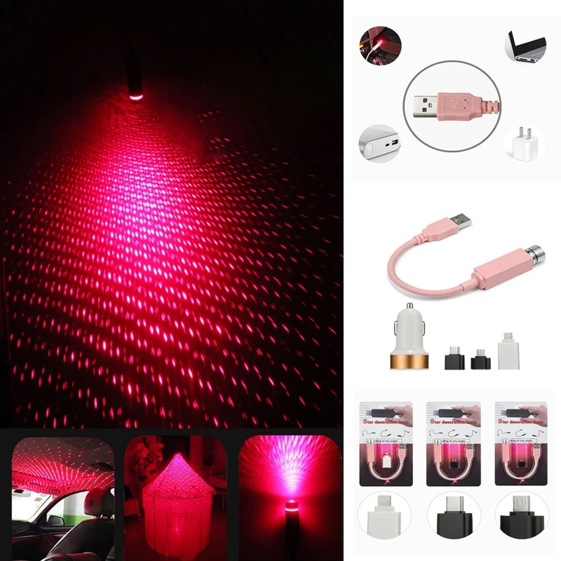 

Romantic tent Roof Star Projection Lamp Galaxy Usb Light Night Suitable For All Car Ceiling Decoration car for Android Apple