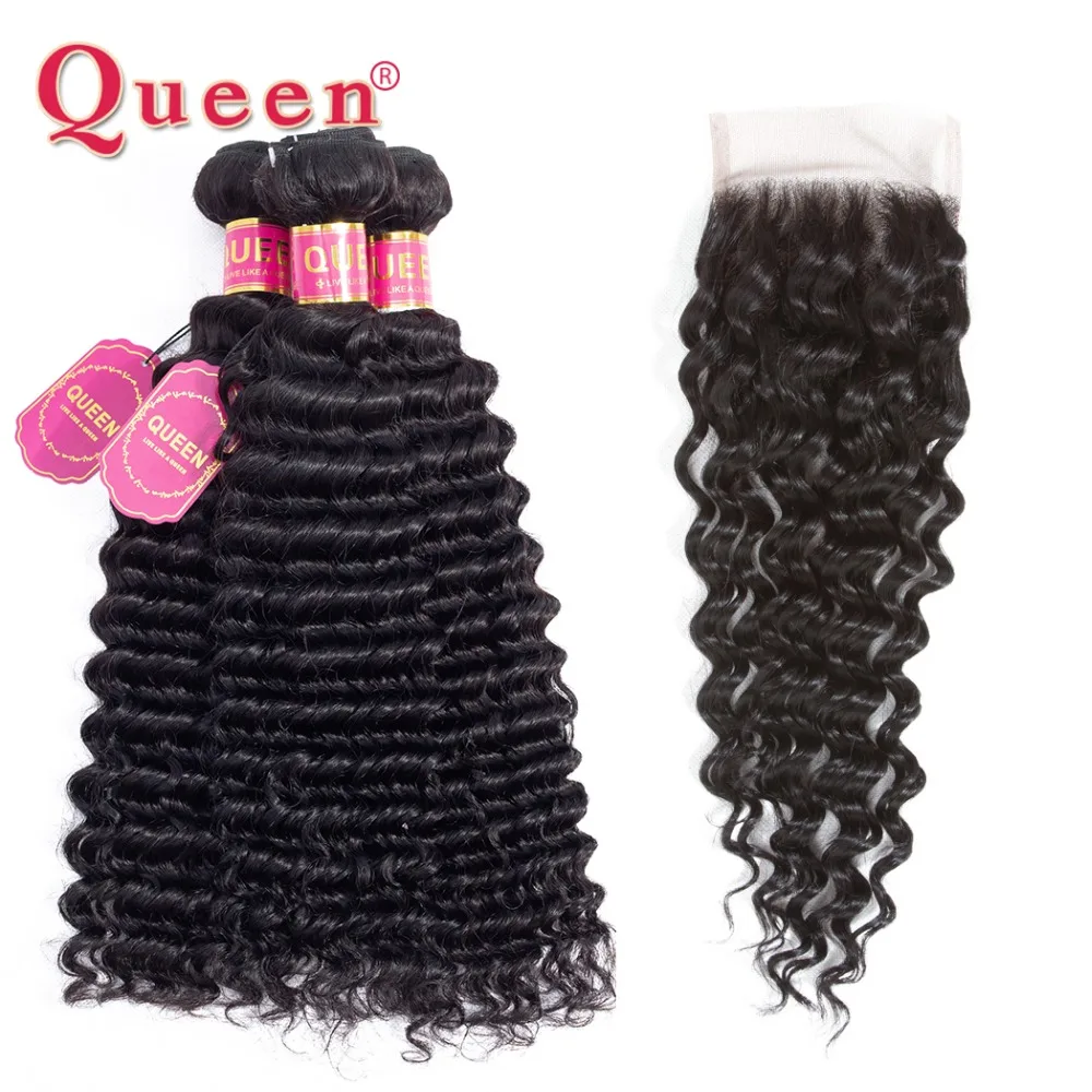 Queen Hair Peruvian Deep Wave Bundles With Closure Remy Hair Weave 3 Bundles With Closure Human Hair Bundles With Closure