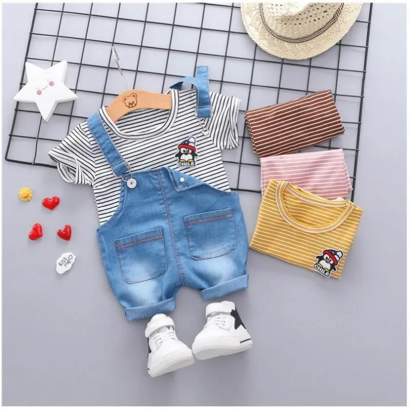 

Summer Baby Boy Girl Clothing Infant Clothes Toddler Striped T Shirt Bib Shorts 2pcs/sets Kid Garment Children Casual Sport Suit