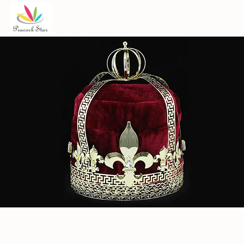 Peacock Star Men s Homecoming Gold King Crown Pageant Burgundy Red Velvet Deluxe Imperial Medieval CT1728