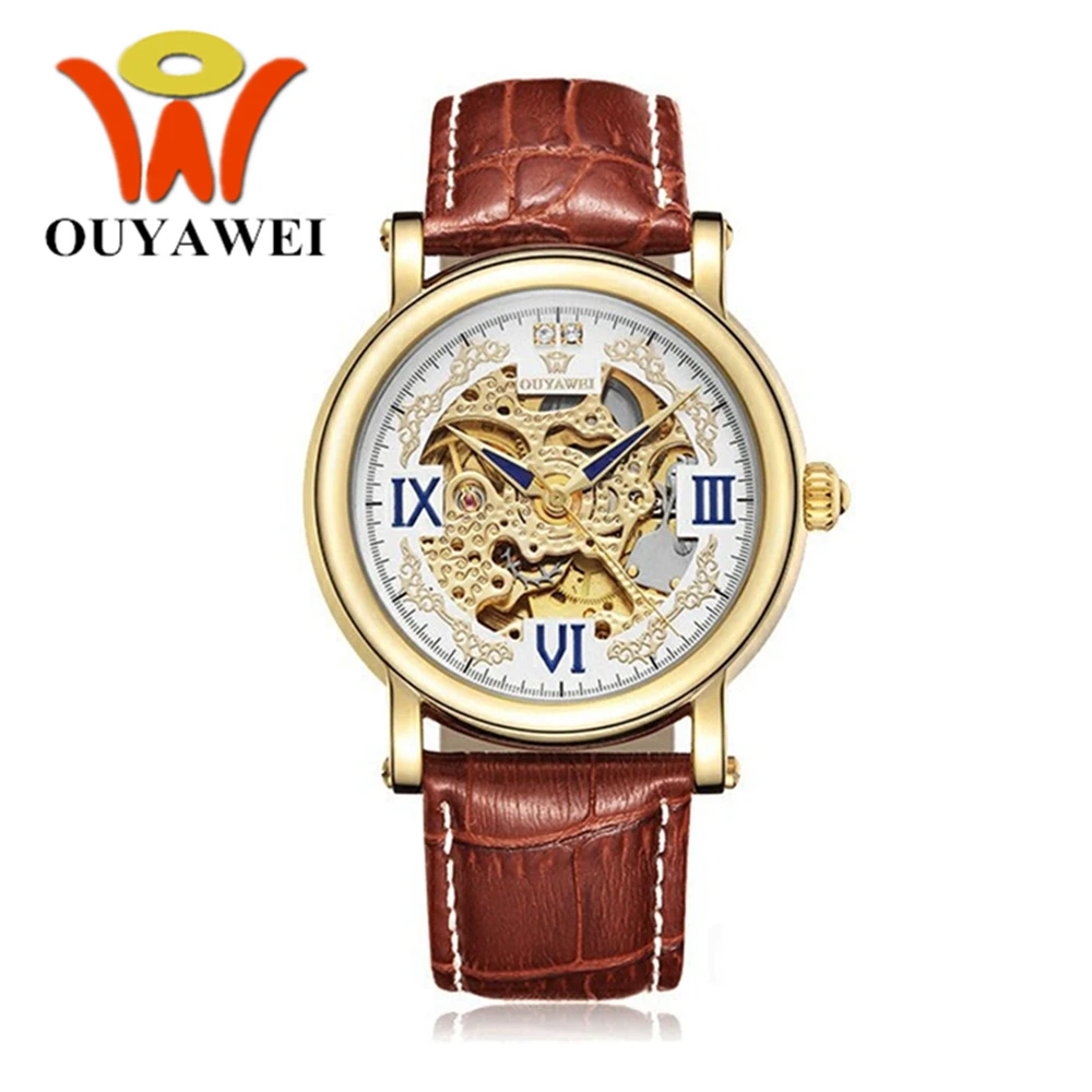 

OYW Brand Male Gold White Automatic Self Wind Men Luxury Wristwatch Genuine Leather Band Fashion Waterproof Dress Watches Gifts
