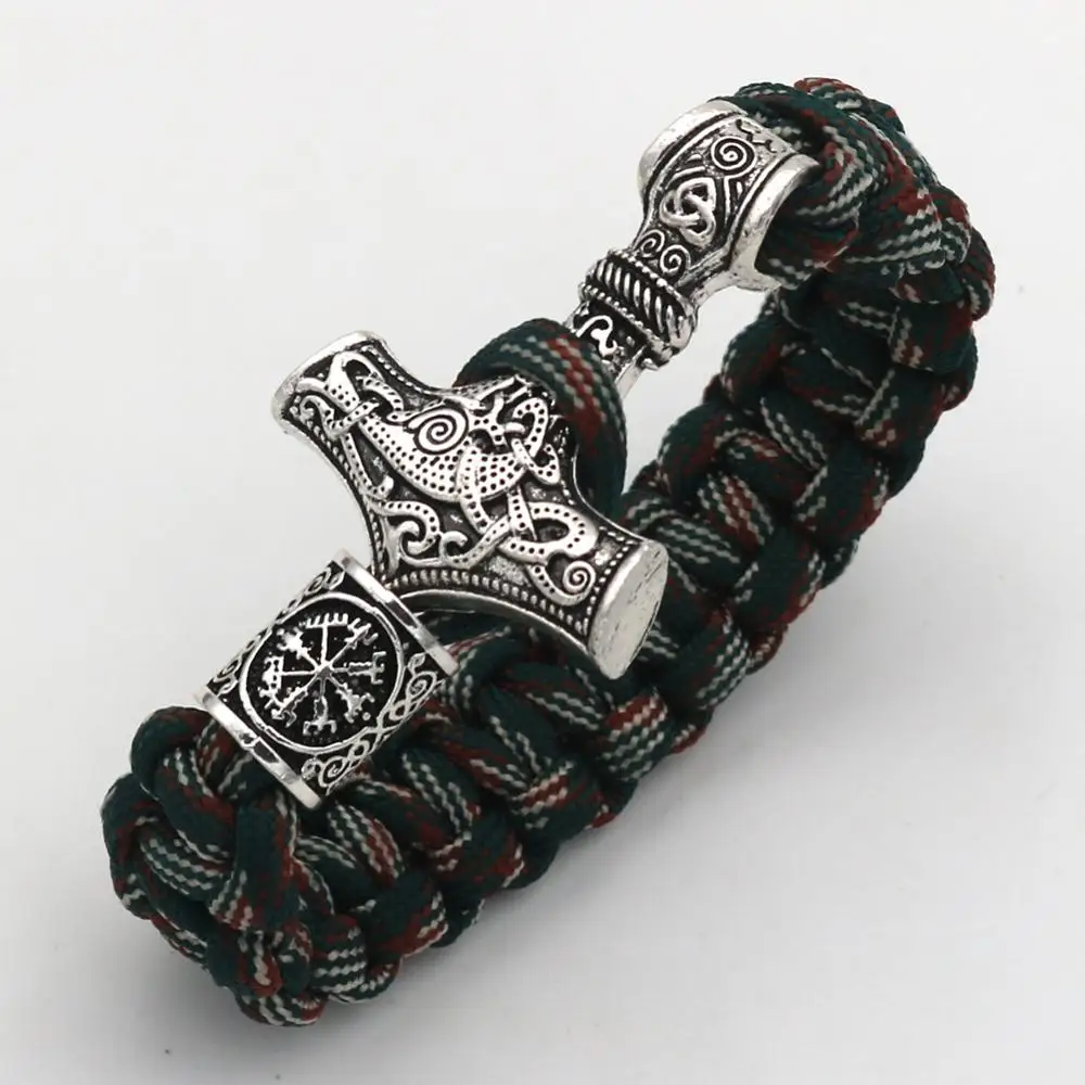 

Multicolor Rope Vegvisir Valknut Trinity Compass Nordic Runes Jewelry Vikings Accessories Beads Thor Hammer Viking Bracelet