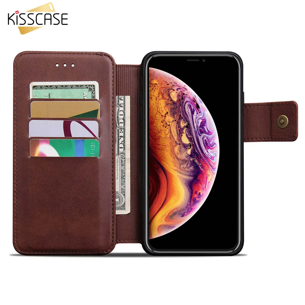 KISSCASE Бизнес Флип кожаный телефон чехол для iphone 6 7 8 Plus X карты Solt Стенд XR XS MAX