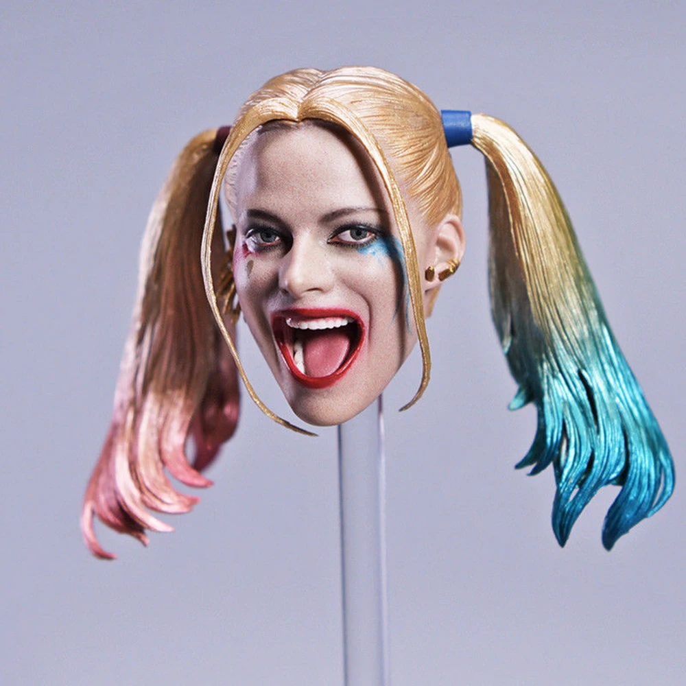 

1/6 Harley Quinn Head Carving With Changable Hair Female Joker Head Sculpt Model for 12" action figure body Accessories toys