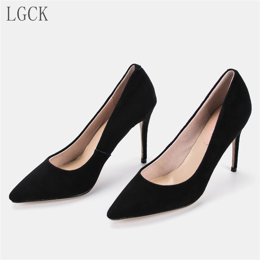 

Size 34-43 Genuine Leather Women Shoes Pumps Party Wedding Sexy Fashion Thin High Heels Kid Suede Slip-On Pointed Toe Quality