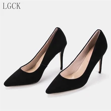 Size 34-43 Genuine Leather Women Shoes Pumps Party Wedding Sexy Fashion Thin High Heels Kid Suede Slip-On Pointed Toe Quality ladies suede size 33 4 34 2017 gray medium wine red slip on cute pumps thin high heels bow pointed toe kitten china new chinese