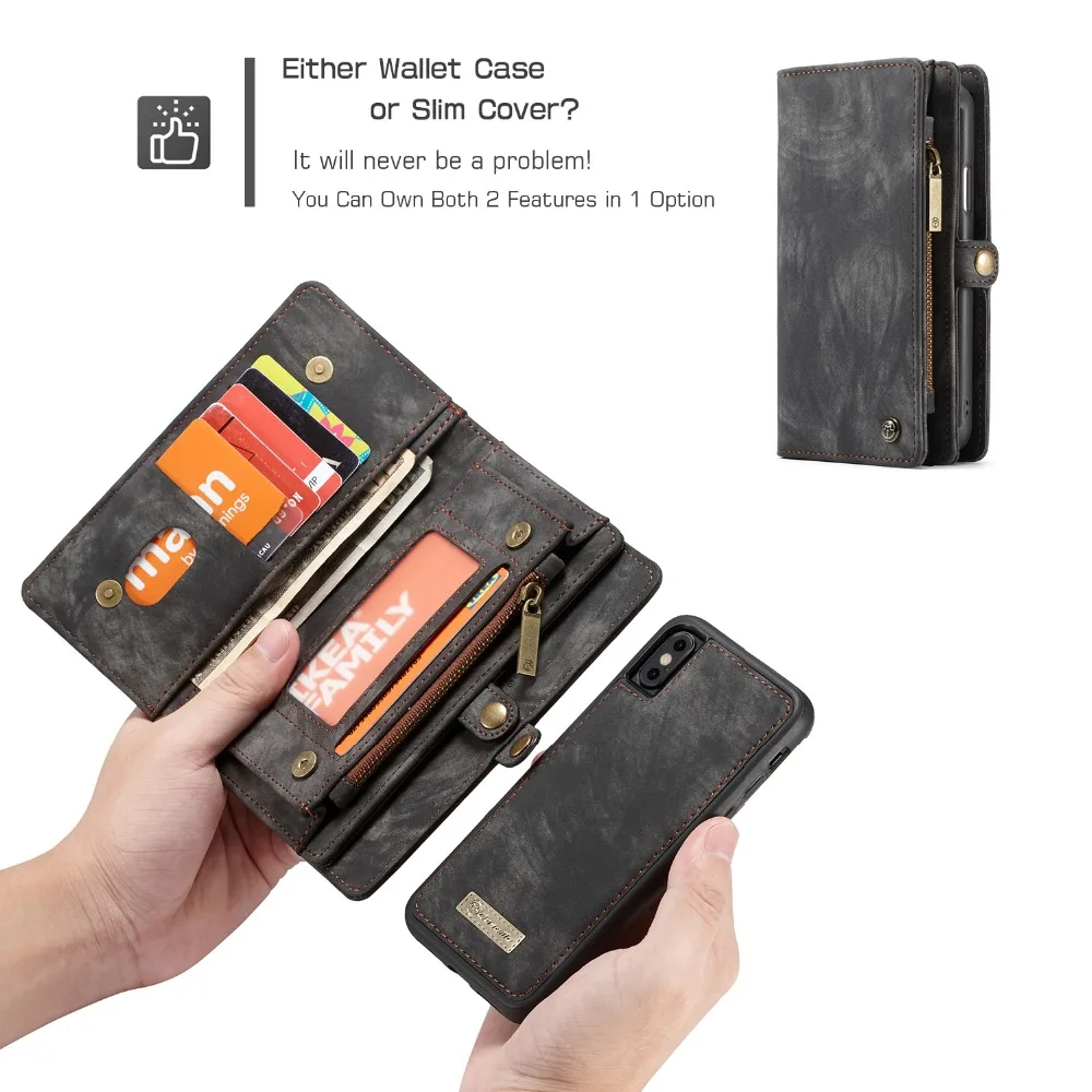 Для iPhone XS кошелек Чехол 2 в 1 кожаный на молнии съемный магнитный 11 слотов для карт карман для денег чехол для iPhone 11 Pro XS MAX XR