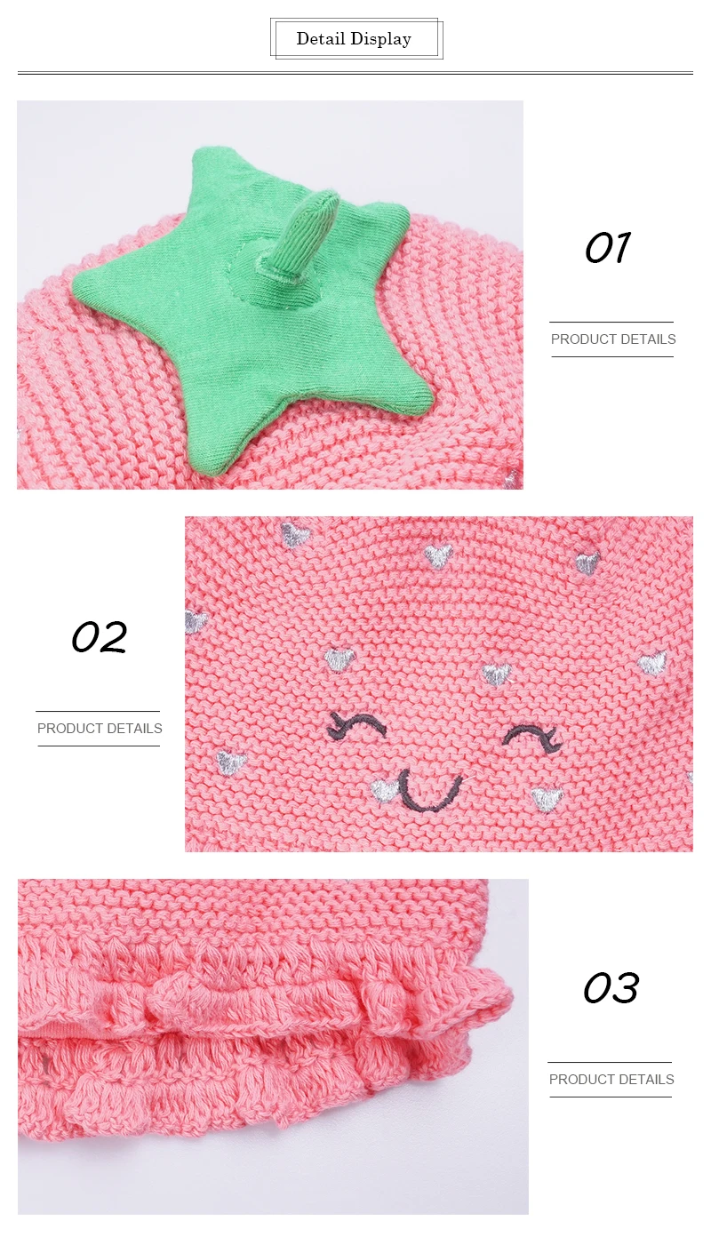 Muslinlife вязаная зимняя шапка для девочек, утолщенная хлопковая подкладка, клубника, Детские бобы для От 0 до 6 лет