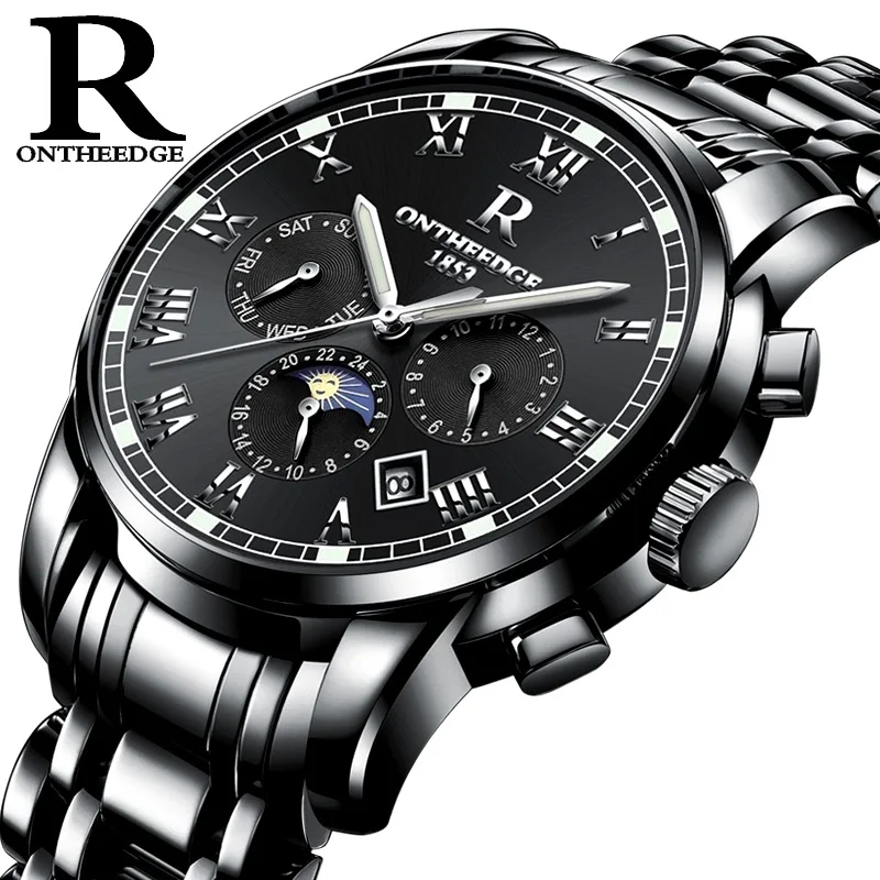

ONTHEEDGE New Men Luxury Automatic Mechanical Watch Male Clock Stainless Steel Business Watches Day and night replacement dial