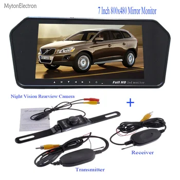 

Wireless Rear view backup parking Camera + quality LED Color Screen 7 inch Car Mirror Monitor 2 Video Input DC 12V PAL/NTSC