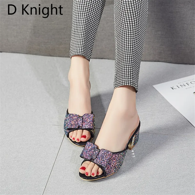 2018 Female Slippers Sepuined Cloth Sandals Summer Shoes Women Mules Lady Flip Flops Black High Heeled Slides Shoes Plus Size 43 (15)
