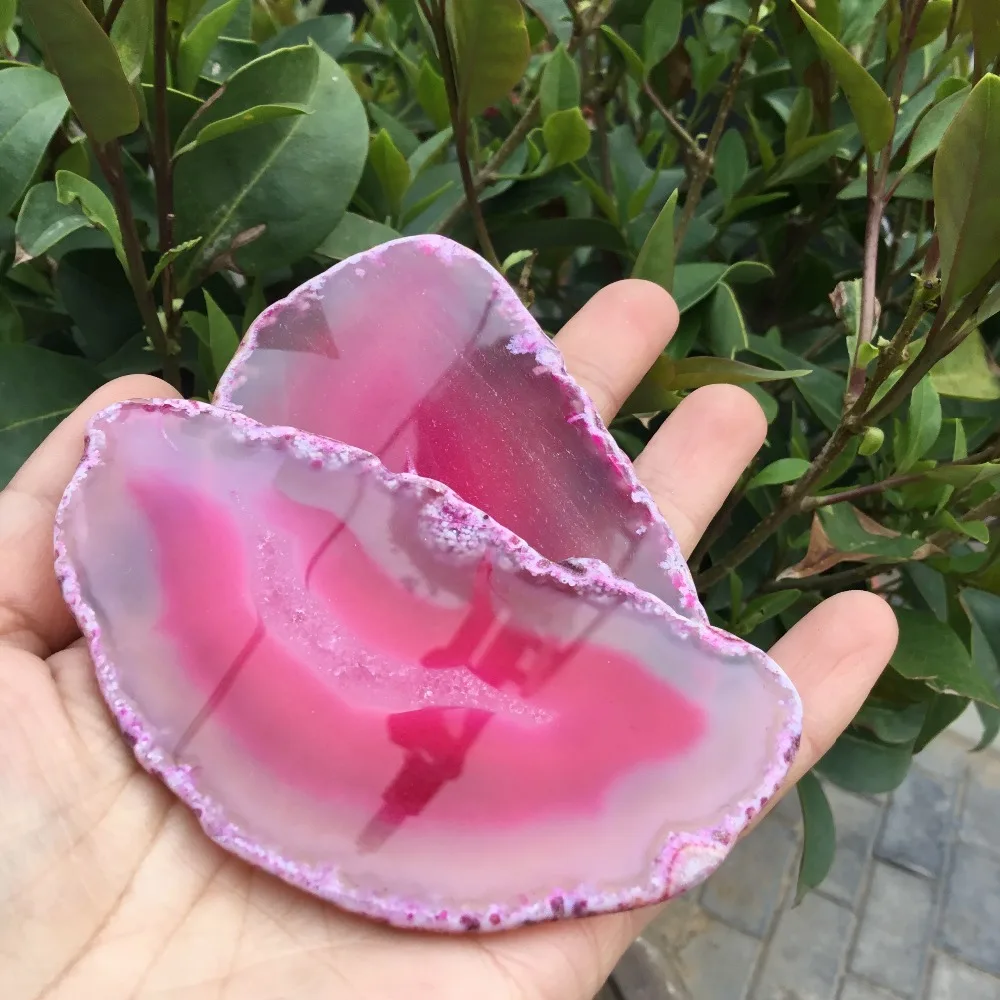 2 шт натуральный агат ломтики розовый окрашенный Агат Каменные ломтики