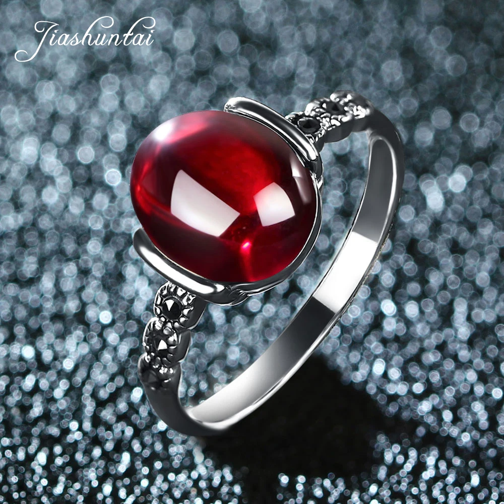 

JIASHUNTAI 4 color wedding rings Vintage red silver 925 rings for women Retro Natural stone silver Ring set female jewelry gift