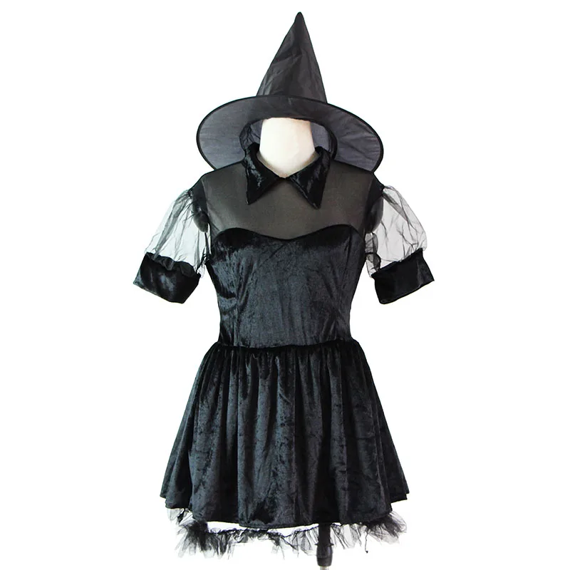 Черный средневековый костюм ведьмы Robe Adult для женщин; Большие размеры костюмы на Хэллоуин Готический Необычные платье со шляпой w850869