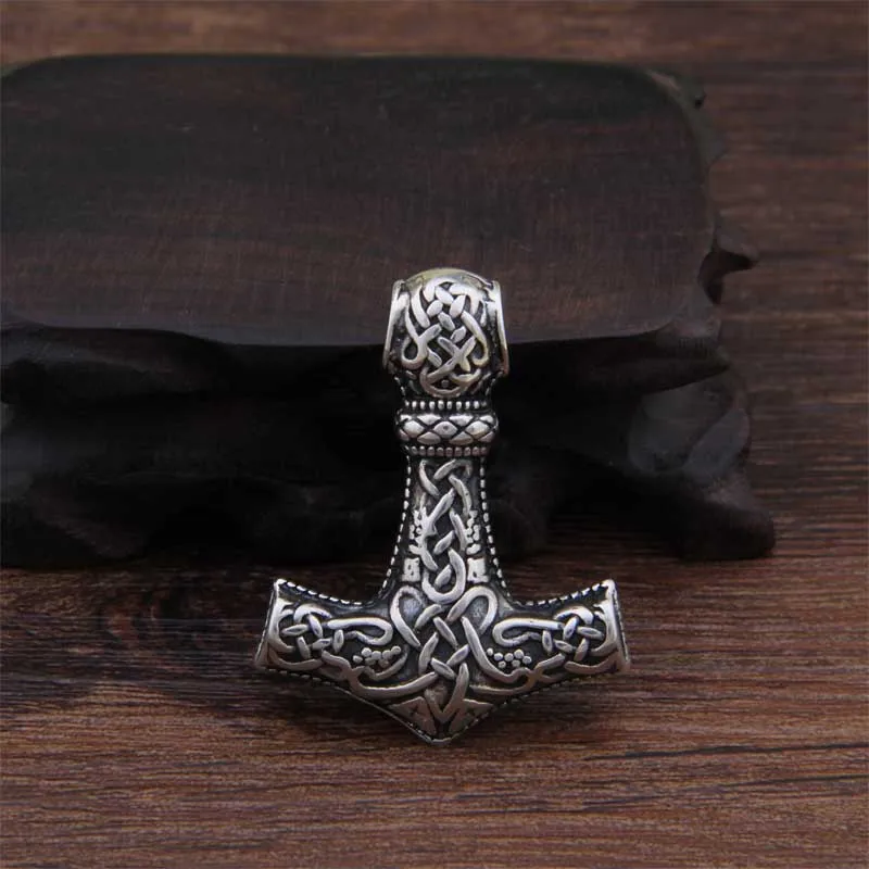 Настоящее 925 пробы серебро Викинг-Волк Тор молоток кулон ожерелье с действительно кожа и железная коробка в подарок