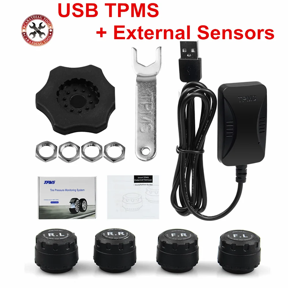 

Smart USB TPMS Car Tire Pressure Monitoring System Display 4 External Sensors Android Navigation Tyre Pressure Alarm 0-116Psi