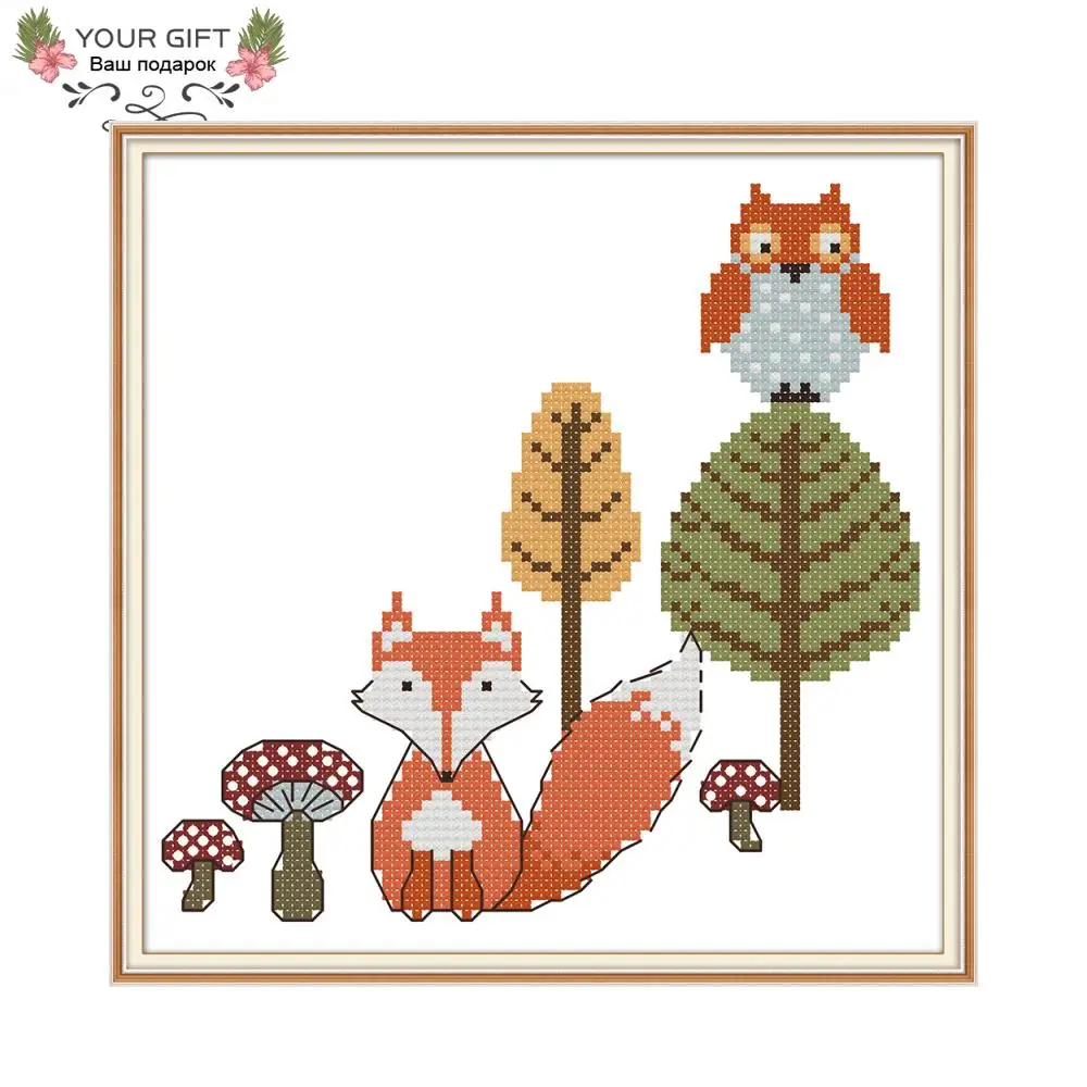 Joy Sunday The Fox And сова украшение для дома DA208 14CT 11CT Набор вышивки крестиком | Дом и сад