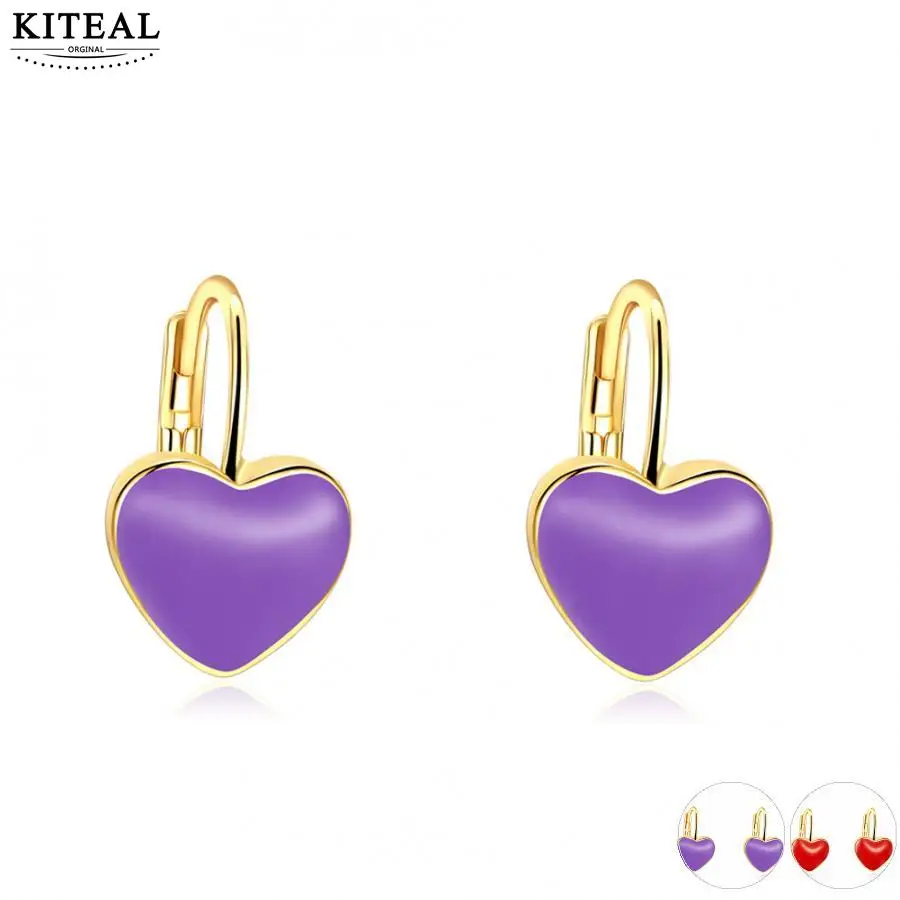 

Cute Earrings Jewelry Gold Color Lavendar Purple/Red Heart Brincos For Children Girls Kids Mothers day gifts for mom