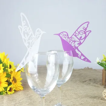 

100 Pcs Bird Shape Place Name Card Wine Glass Card Laser Cut Paper Cup Card Home Decor/Wedding Party Decoration 5ZB07