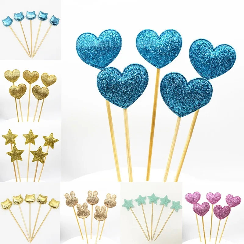 

5 Pcs/lot Lovely Heart Star Crown Cake Topper For Birthday Cupcake Flag Baby Shower Party Wedding Decoration Supplies