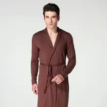 Новые мужские Модальные однотонные халаты с длинными рукавами Весенняя мягкая пижама ночная рубашка свободное японское кимоно мужской Халат роскошный халат XXL
