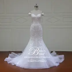 100% реальные фотографии Robe De Mariage роскошные невесты платья для женщин Королевский поезд кружево с плеча свадебное платье 2019 Vestido красота XFM007