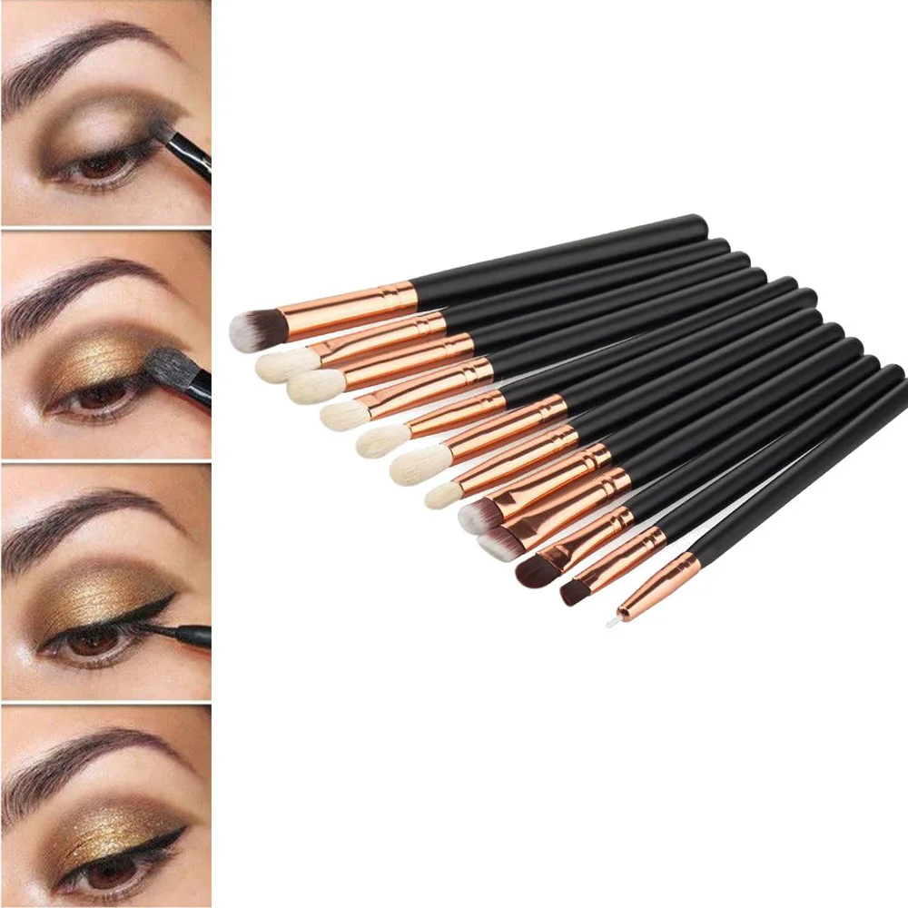 

Hot Sale 12Pcs Professional Eyes Makeup Brushes Set Wood Handle Eyeshadow Eyebrow Eyeliner Blending Powder Smudge Brush