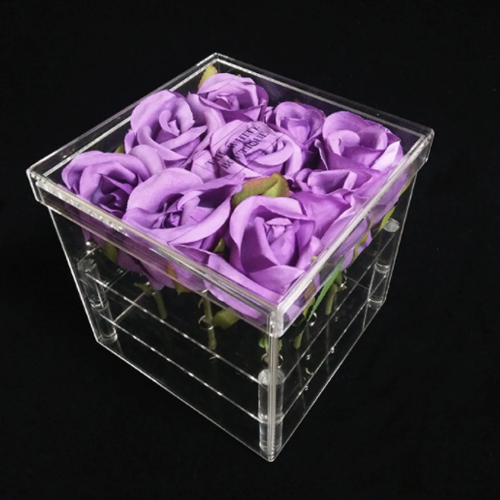 

Transparent Acrylic Makeup Organizer Material Cosmetic Case Holder Rose Flower Box With Lid Makeup Organizer for Valentine's Day