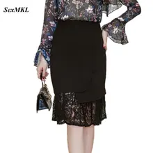 SEXMKL/кружевная черная юбка-карандаш в стиле пэчворк, сексуальные зимние женские Юбки-миди с высокой талией, Женская Офисная уличная одежда большого размера, юбка