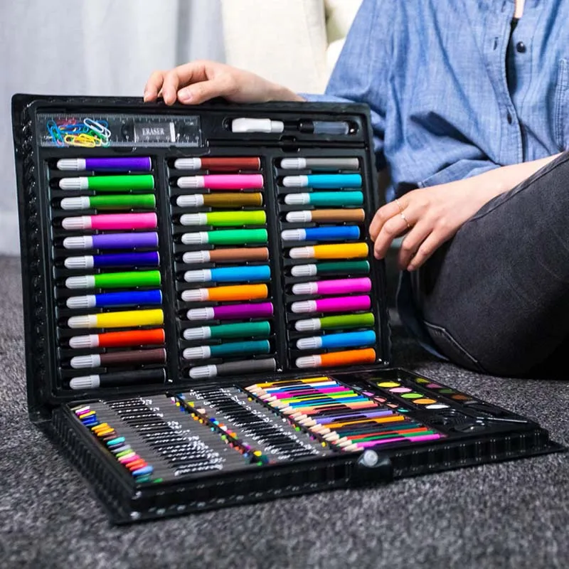 

150pcs/set kids gift educational drawing set crayon brush chalk sketch pencil Watercolors powder eraser painting party even gift