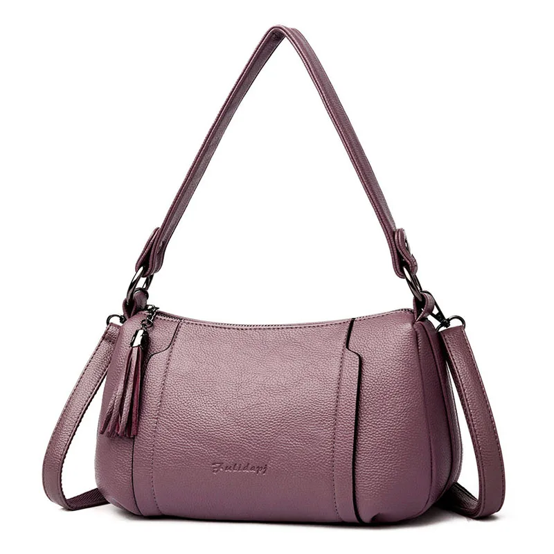 Модные женские кожаные сумки с короткими ручками Женские известные бренды Женская Повседневная сумка на плечо сумка для девочек - Цвет: Фиолетовый