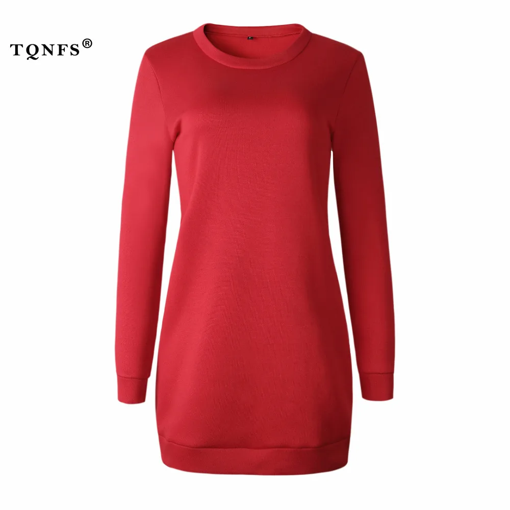 TQNFS O Neck Women Dress Long Sleeve Casual 2018 Winter Solid Short Mini Ladies | Женская одежда