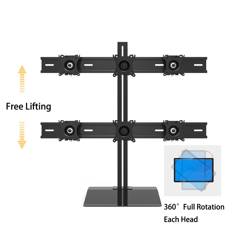 S035 Full Motion 13-24 дюймов экран монитор держатель 6 экран Настольный стенд вращение на 360 градусов загрузка 10 кг каждая головка