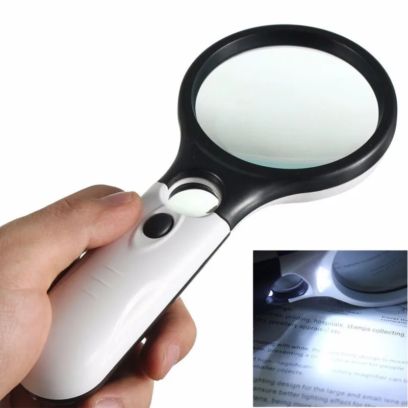 

Handheld 3X 45X Illuminated Magnifier Microscope Magnifying Glass Aid Reading for Seniors loupe Jewelry Repair Tool With 3 LED