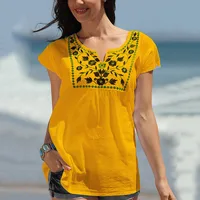 Women Tops And Blouses Boho Beach Short Sleeve Shirt Tops 2020 Summer Fashion Tee Tops Loose Casual Floral Print Women Clothes 1
