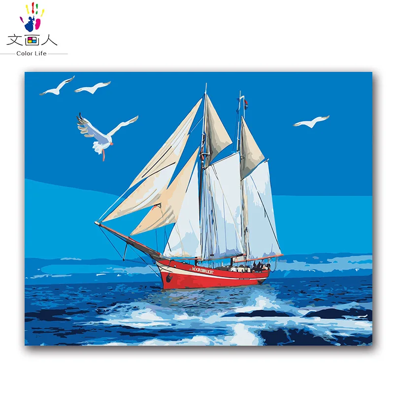 

coloring paints by numbers diy paintingsOcean blue sky sailing seagulls sea Smooth sailing Home Big implication Hang a picture