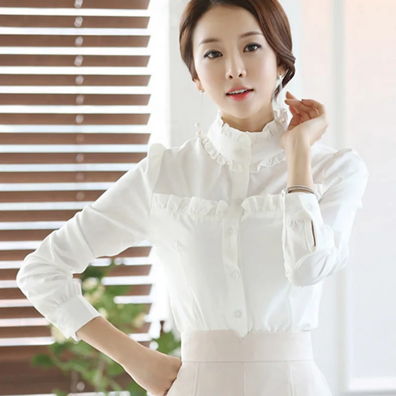 Женская шифоновая блузка с длинным рукавом и оборками|chiffon shirt|blouse rufflewomen long sleeve |