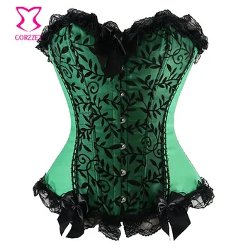 

Green Satin Black Lace Women Corselet Corset Plus Size Gothic Clothing Corpetes E Espartilhos Sexy Corsets And Bustiers Overbust