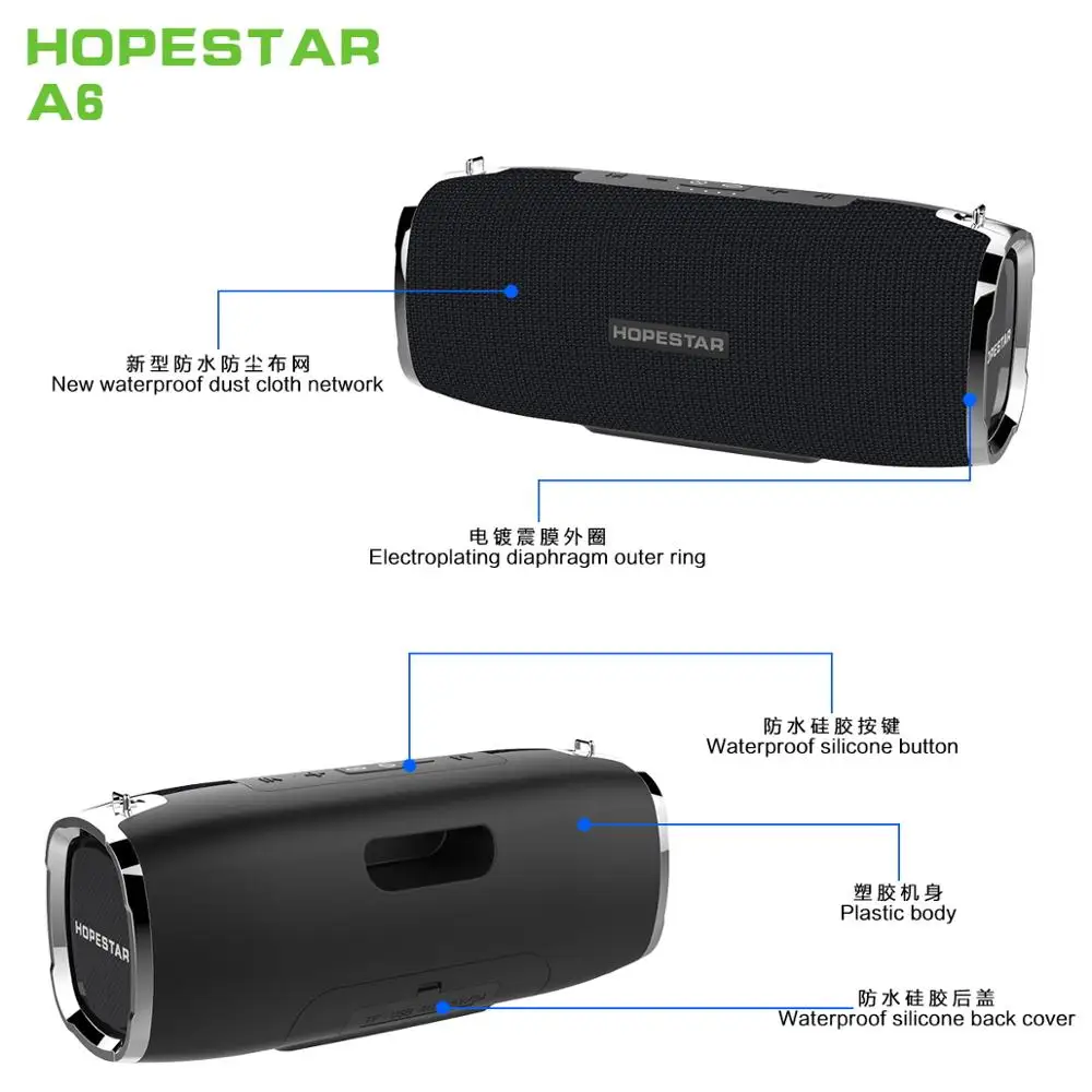 Hopestar A6 Bluetooth динамик музыкальная Колонка стерео Бас Сабвуфер Водонепроницаемая уличная переносная Беспроводная Громкая колонка