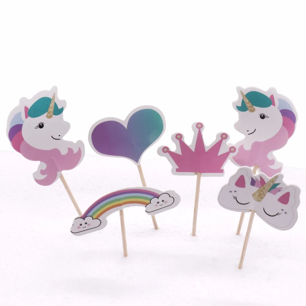 

24 pcs/lot Unicorn Paper Insert Card Fruit Platter Paper Cartoon Cake Insert Card Children Baby Shower Birthday Party Decoration