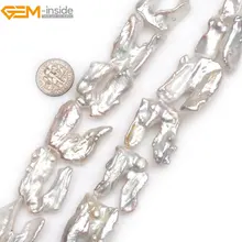 Драгоценный камень-внутри натуральный большой V Форма Белые Палочки Biwa Пресноводный Культивированный блеск жемчуг бусины для ювелирных изделий Making15'' DIY