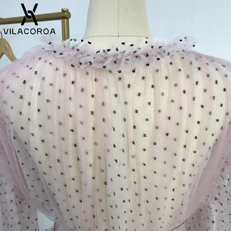 В Горошек прозрачное Сетчатое платье-фонарь рукав женский плащ Свободный удлиненный кардиган бикини незаменимая рубашка блузка abrigo mujer