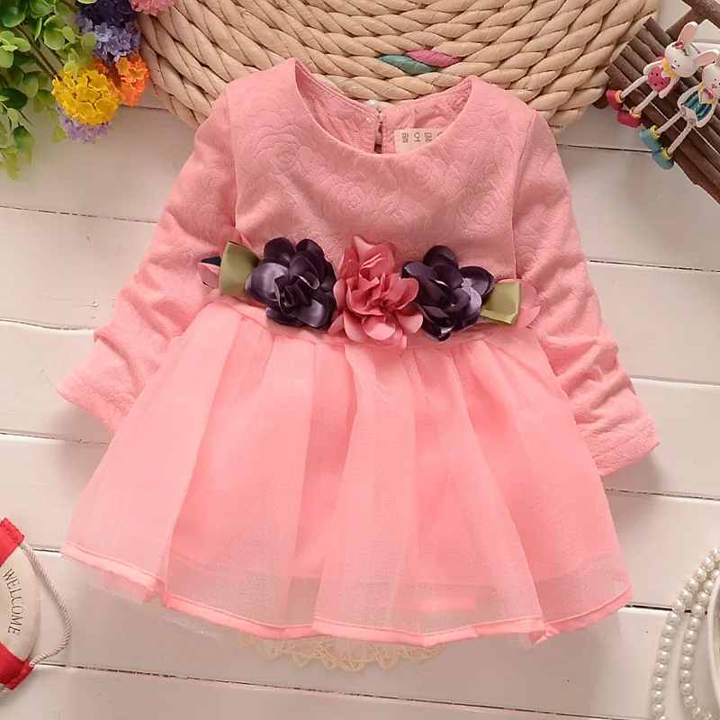 AiLe Rabbit/платье с цветочным узором для девочек; пояс в подарок; Одежда для маленьких девочек; платье принцессы с длинными рукавами; цвет розовый, желтый, белый - Цвет: Розовый